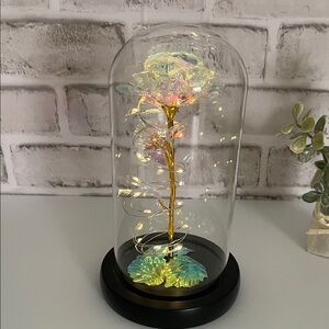 NWOT Enchanted iridescent Glass lighted Rose Decor